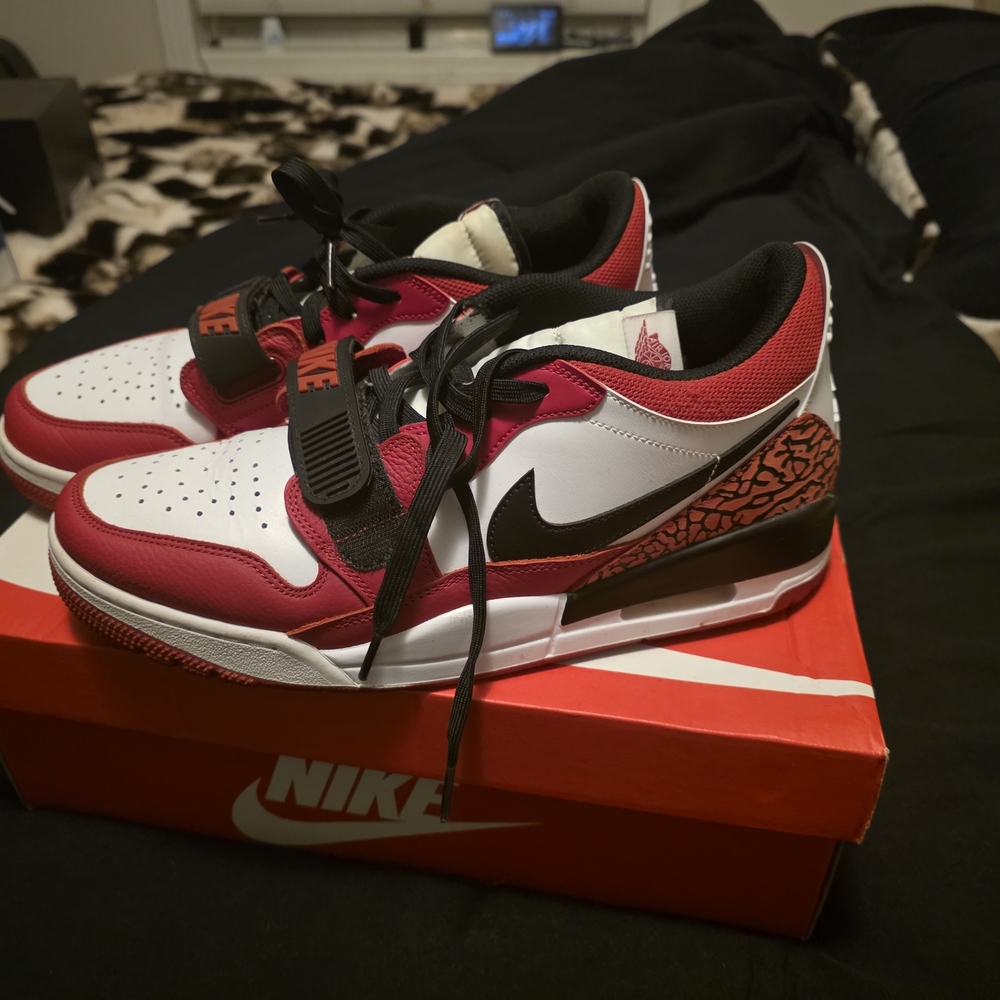Nike Men's Red and White Sneakers with Black Accents